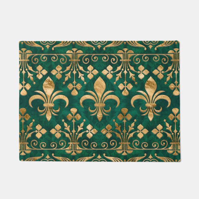 Tapete Ornamento Fleur-de-lis Emerald Green (Frente)