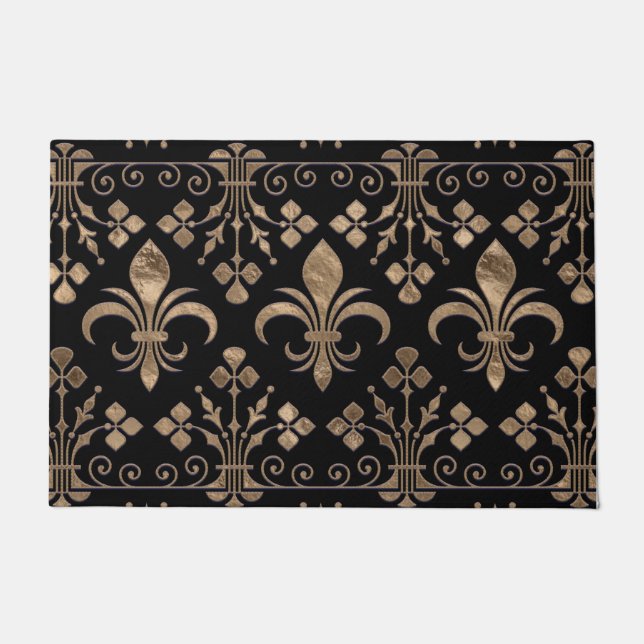 Tapete Ornamento real preto e dourado Fleur-de-lis (Frente)