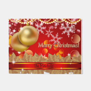 Tapete Ornamentos de Natal Feliz e Flocos de Neve