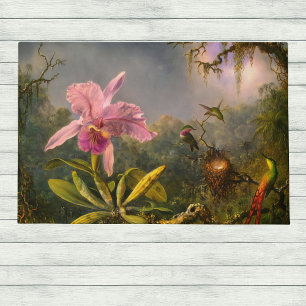 Tapete Orquídea de Cattelya brasileira e 3 beija-flores