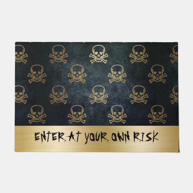 Tapete Ouro Antigo E Caveiras E Ossos De Pirata Pretos (Frente)