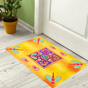 Tapete Ouro Huichol Mexicano e Padrões de Arte Roxo