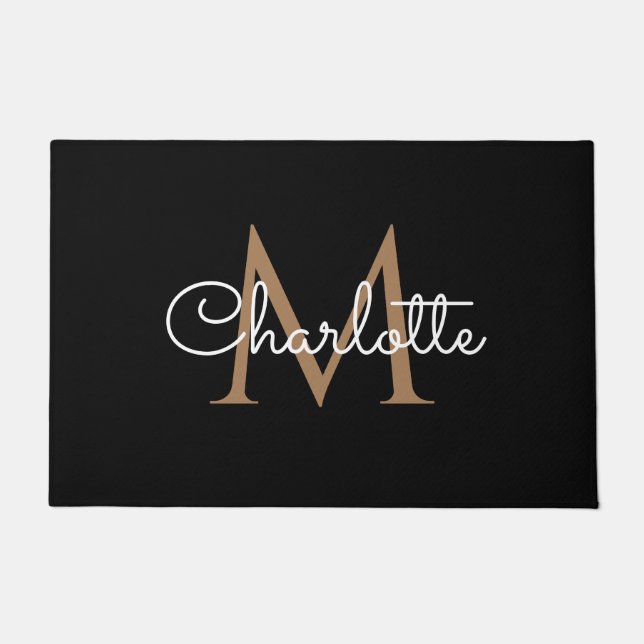 Tapete Ouro Preto Monograma Elegante Feminino Script (Frente)