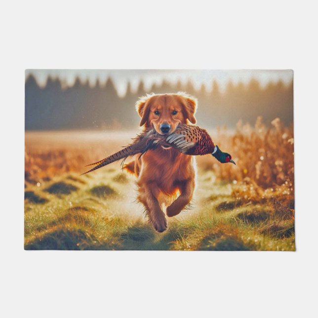 Tapete Ouro Retriever Hunter e Pheasant Welcome Mat (Frente)