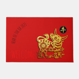 Tapete Ouro vermelho Ox Papercut Chinês Ano Novo 2021 L