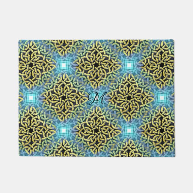 Tapete Ouro Vitoriano de Monoigram Trim Aqua Fundo (Frente)