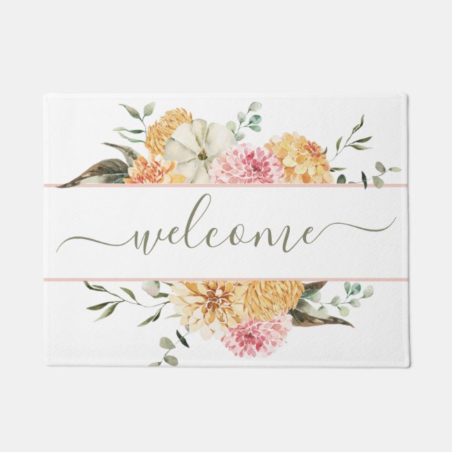 Tapete Outono Aquarela Abóbora Floral Boas-Vindas Script (Frente)