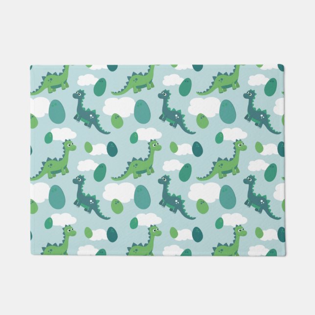 Tapete Ovos de dinossauros brancos, azul, padrão verde (Frente)