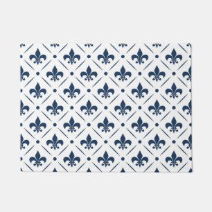 Tapete Padrão azul escuro Fleur De Lis sobre fundo branco