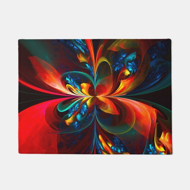 Tapete Padrão Azul Laranja-Abstrato Floral Moderno #14 (Frente)