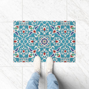 Tapete Padrão Azulejo Branco Azulejo Vermelho Azul