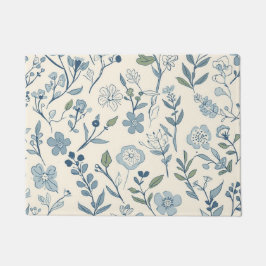 Tapete Padrão Botânico de Prado de Flores Silvestres Azul