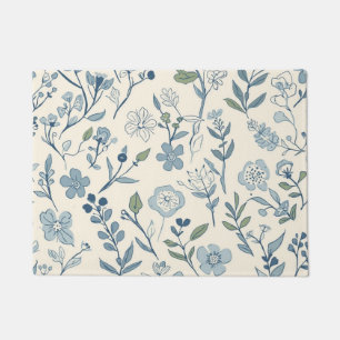 Tapete Padrão Botânico de Prado de Flores Silvestres Azul