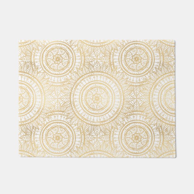 Tapete Padrão Branco Elegante Dourado de Mandala Girassol (Frente)