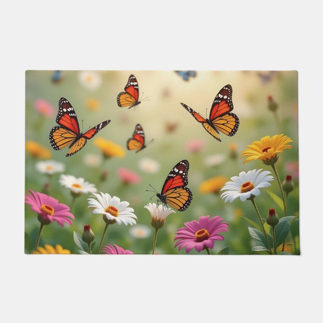 Tapete Padrão contínuo de prado de borboleta com flores v (Frente)