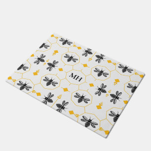 Tapete Padrão de Abelha Preto Amarelo Moderno Monograma E
