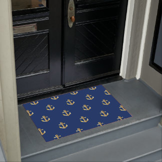 Tapete Padrão De Âncora Amarelo Dourado Chic No Azul Mari