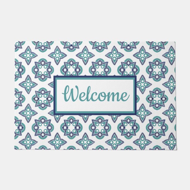 Tapete Padrão de azulejo DoorMat Turquoise (Frente)
