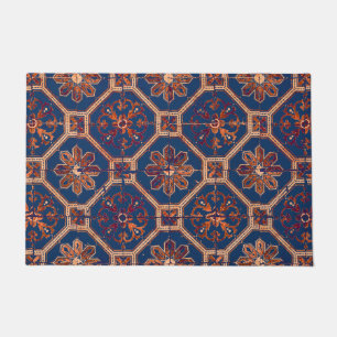 Tapete Padrão de Azulejo Étnico do Luxo   Azul e laranj