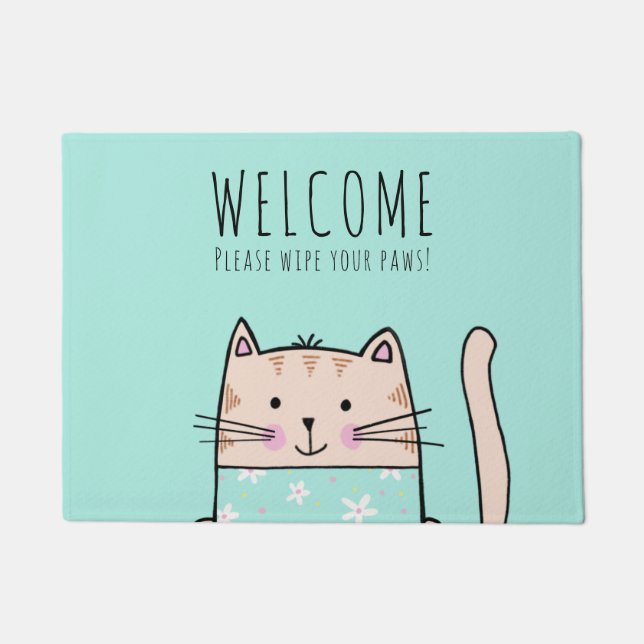 Tapete Padrão de Boas-Vindas de Gato Divertido Personaliz (Frente)