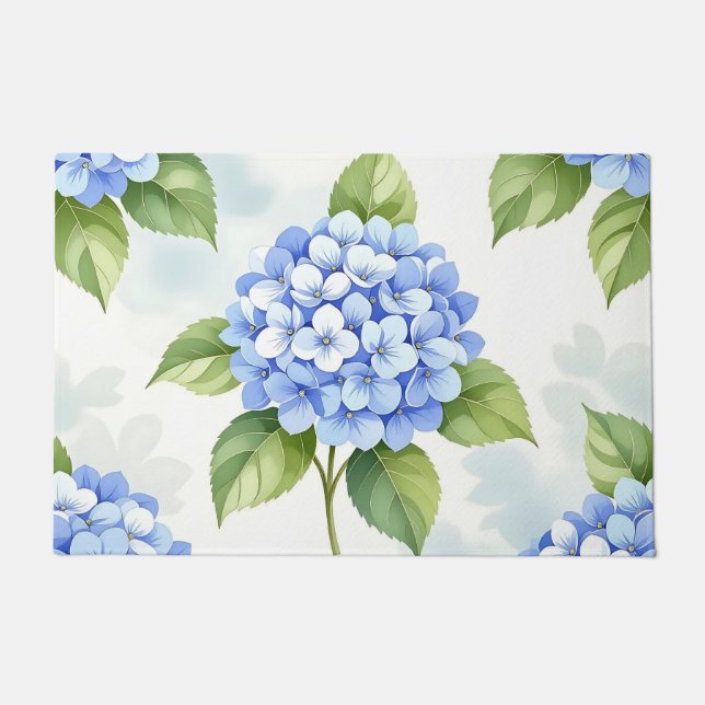 Tapete Padrão de Buquê de Hortênsia Azul Pastel (Frente)