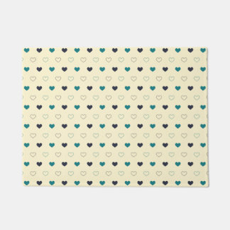 Tapete Padrão de Coração Azul e Verde-Azul em Fundo Creme