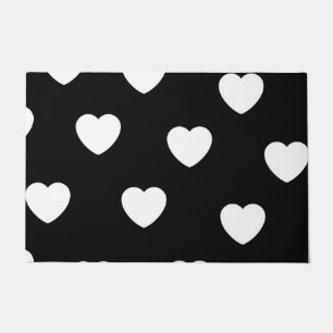 Tapete Padrão de Coração Simples, Branco e Preto