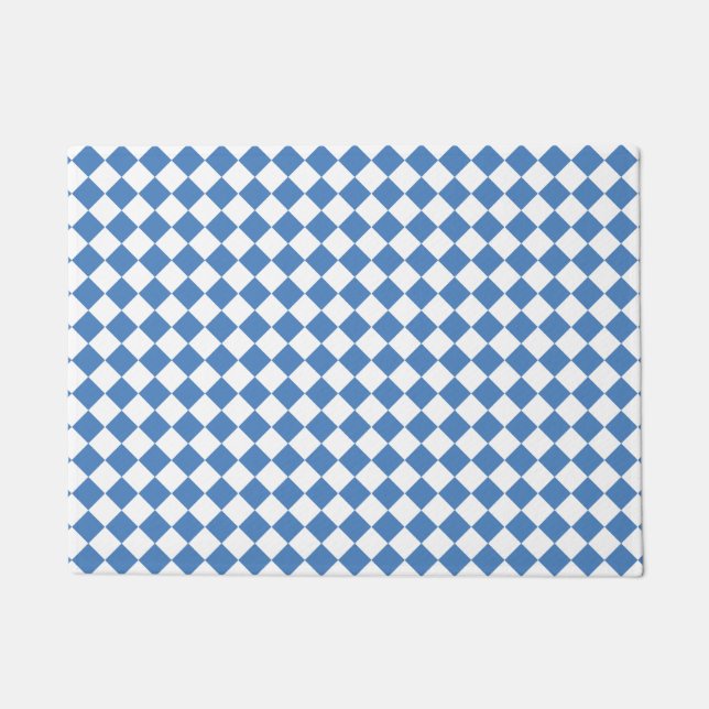 Tapete Padrão de Diamante Xadrez Branco Azul (Frente)