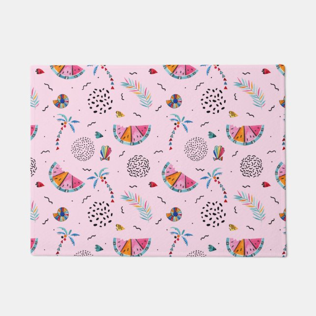 Tapete Padrão de Estilo de Memphis Rosa Tropical (Frente)