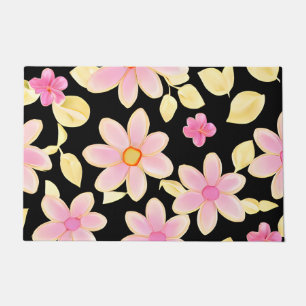 Tapete Padrão de Flor Rosa e Preto