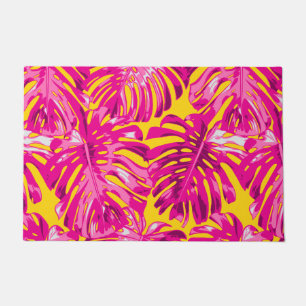 Tapete Padrão de Folha Amarela Rosa-Quente Tropical