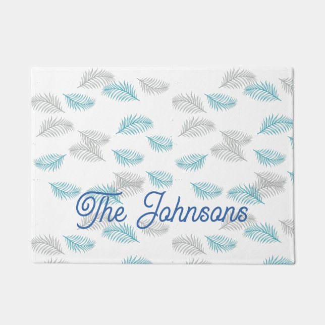 Tapete Padrão de Folhas Azuis e Cinzas (Frente)