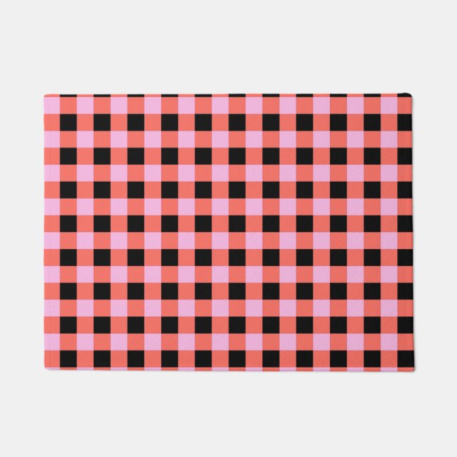 Tapete Padrão de Gingham, com Verificação a Preto, Rosa (Frente)