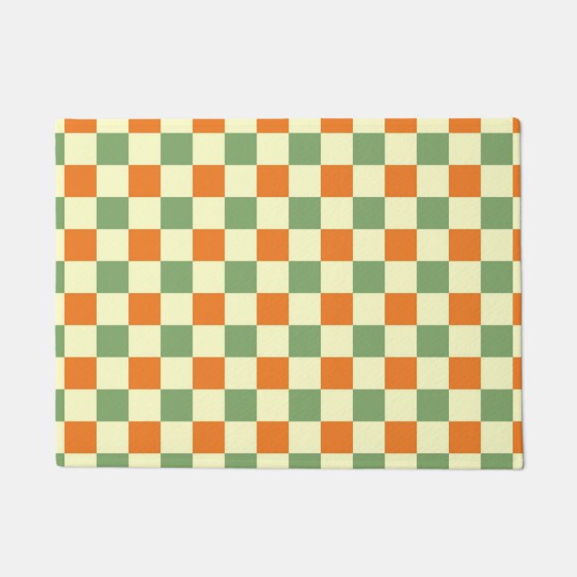 Tapete Padrão de Gingham - Laranja Verde Marrom (Frente)