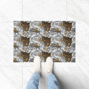Tapete Padrão de leopardo e peônias