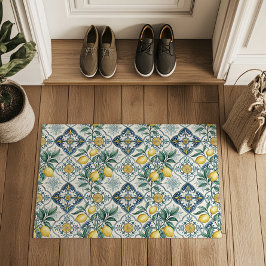 Tapete Padrão de Limão Country Francês com Azulejo Azul