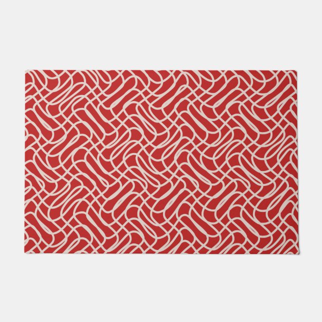 Tapete Padrão De Linha De Abstrato De Vermelho E Creme (Frente)