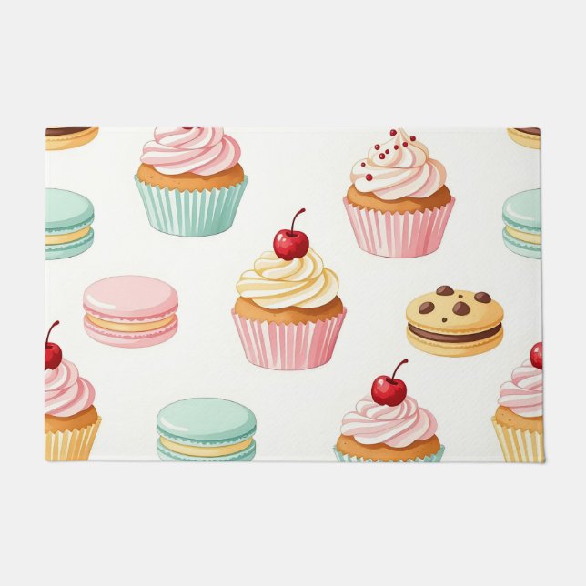 Tapete Padrão de Macaron de Cupcake Doce (Frente)