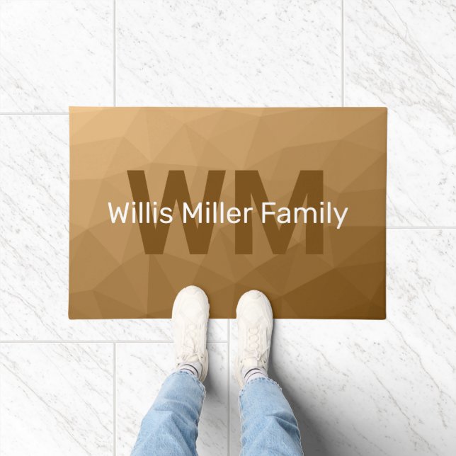 Tapete Padrão de malha geométrica castanha Monograma (Interior)