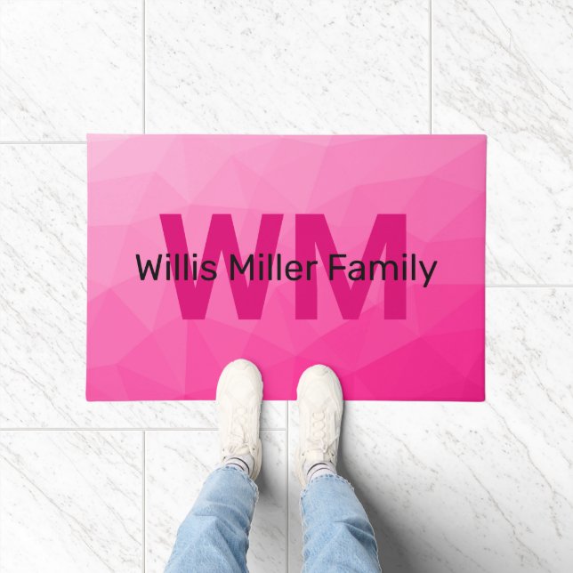 Tapete Padrão de malha geométrica rosa quente Monograma (Interior)