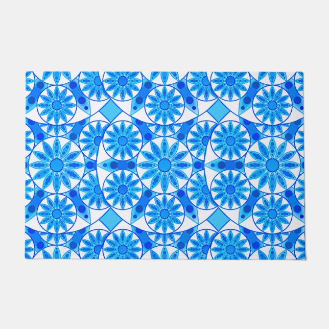 Tapete Padrão de mandala, azul de cobalto, turquesa e bra (Frente)