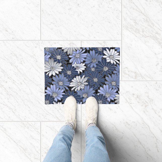 Tapete Padrão de margarida azul e branco (Interior)