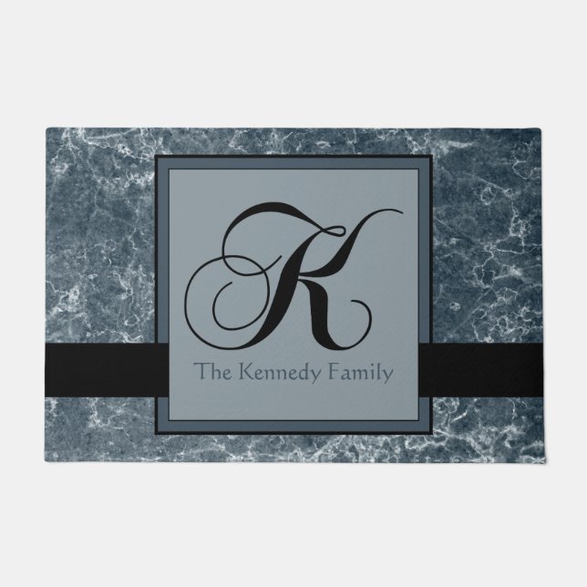 Tapete Padrão de Mármore da Cinza azul Monograma preto K  (Frente)