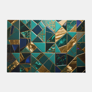 Tapete Padrão de Mosaico Geométrico em Dourado e Turquesa