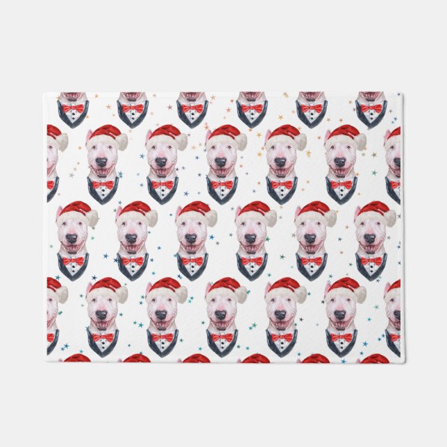 Tapete Padrão de Natal do Cão-Terrier Cachorro Bonito (Frente)