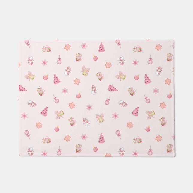 Tapete Padrão de Natal Rosa Aconchegante (Frente)