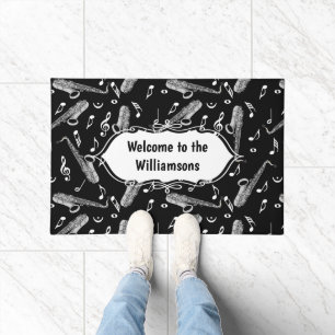 Tapete Padrão de Nota de Música Saxofone da cinza