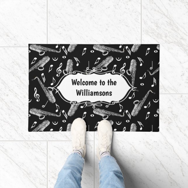 Tapete Padrão de Nota de Música Saxofone da cinza (Interior)