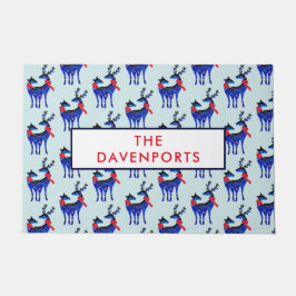 Tapete Padrão de Par de Reinador de Natal Nórdico Azul