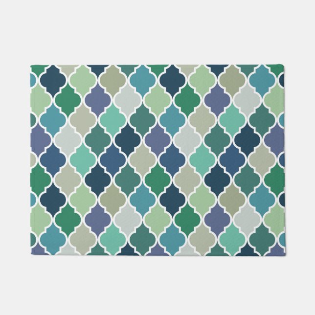 Tapete Padrão de quatrefoil azul, verde e turquesa (Frente)